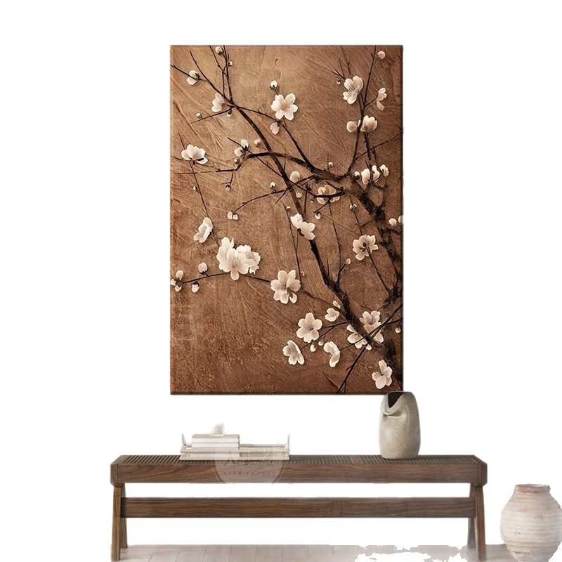 中古风玄关装饰画中式侘寂风客厅落地画高级感走廊过道挂画花卉画图片
