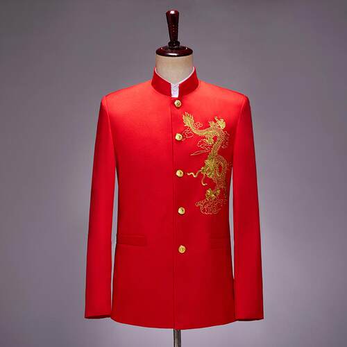 高档刺学绣中山唱装合演出服男中国立风领舞台生红歌中老年乐队表