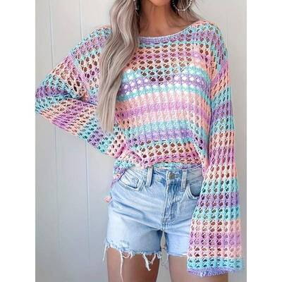V 90246 Summer Knit Hollow Out Stripe Top 镂空条纹上衣