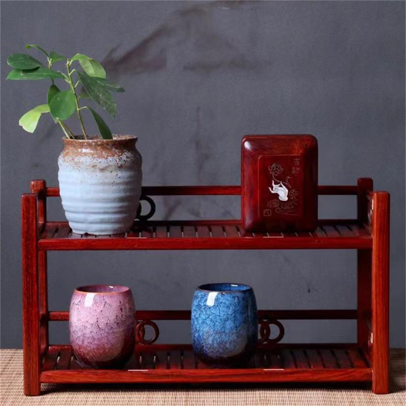 桌面博古架小型茶桌杯架茶具置物架实木茶架茶壶茶杯茶架子摆放架