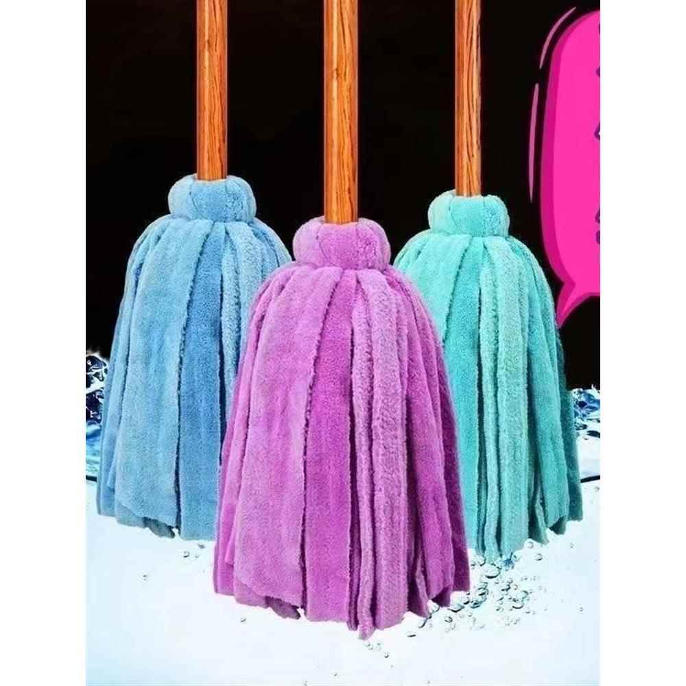 拖地拖把老式木把墩布传统吸水耐用拖布珊瑚绒家用不掉毛干湿两用