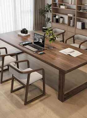 简约厅南美黑胡桃木大书桌椅组合用莫恩工作比客台餐MHT桌长家条