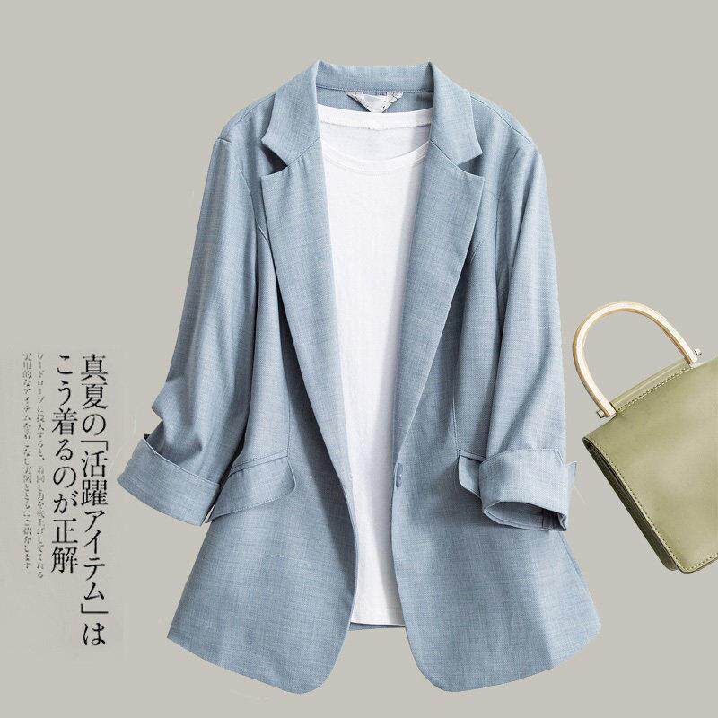 西装外套女春秋薄款2025年新款宽松韩版七分袖黑色小个子西服外套