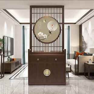 QX新11799中式实木户屏风遮隔断厅家用挡花入格玄客关储物柜进门