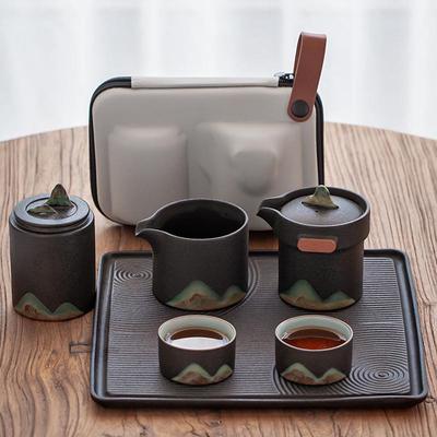 远山旅行茶具套装便携式包一壶二杯快客杯车载功夫户外泡茶壶激光
