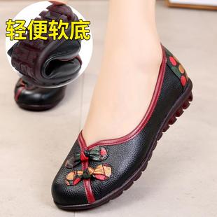 22夏季 5覆古民族风女鞋 中年母亲鞋 大码 0软底舒格适真皮平底鞋 新款