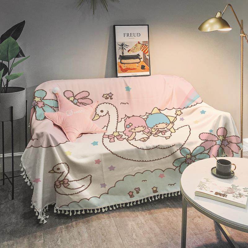 新款双人大发垫沙隔脏防尘沙发卡通Ins风 可巾爱发罩扶手坐垫全沙