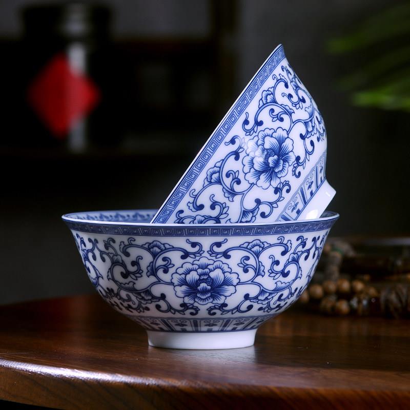 正宗景德镇高温青花陶瓷碗中式家用饭碗粥碗面汤碗釉下彩餐具