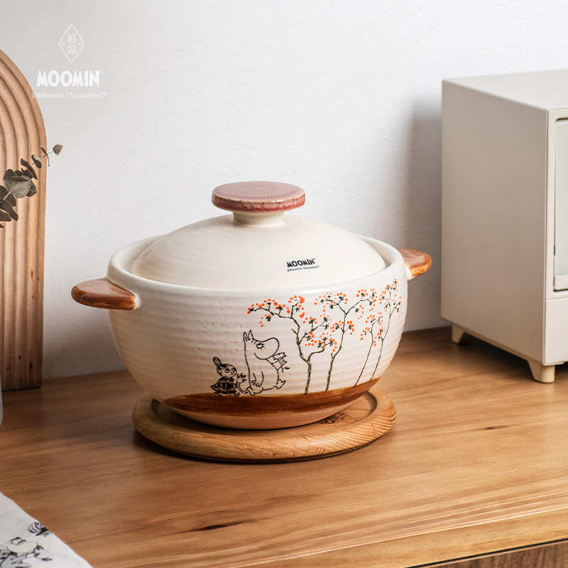 姆明Moomin手绘原画风日式厚釜粗陶砂锅煲粥煲汤家用陶瓷煲耐高温