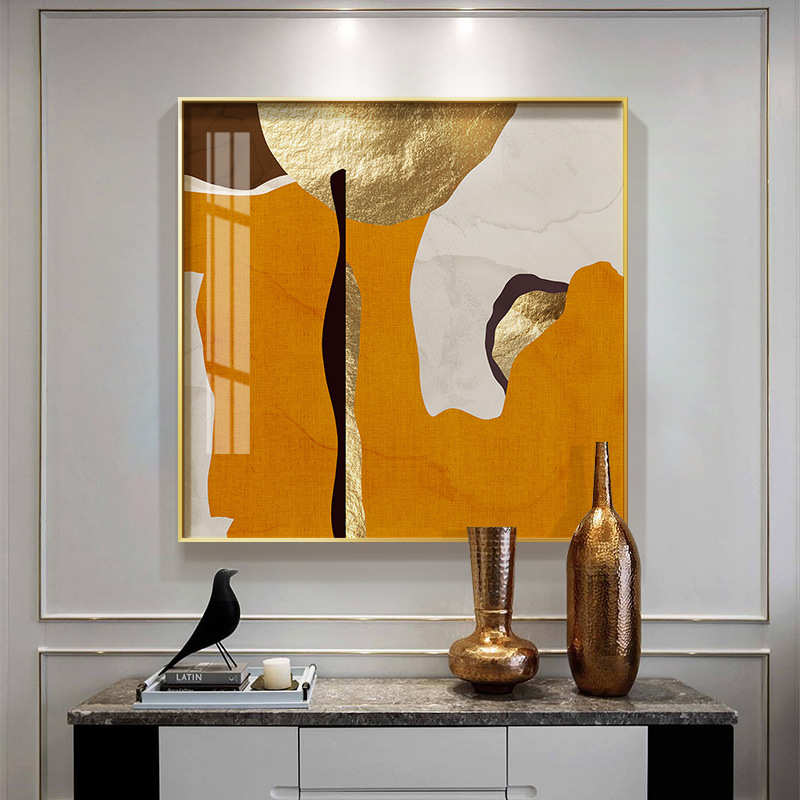 现代轻奢抽象装饰画北欧客厅背景墙挂画简欧玄关餐厅橙色方形墙画图片