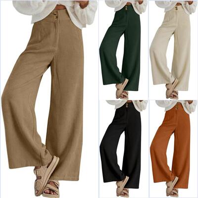 Corduroy Pants Women 2026 Casual Waisted Double Buttoned