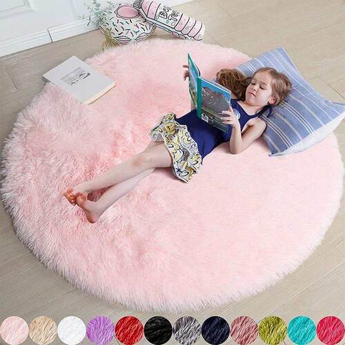Fluffy Round Rugs For Girls Bedroom Soft Shaggy White Carpet