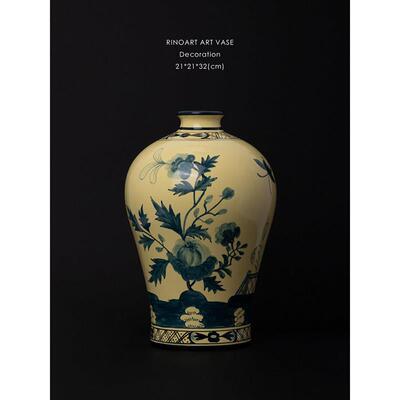 若奈 “意式东方”古董花瓶系列/Richard手绘那不勒斯黄撞色墨蓝