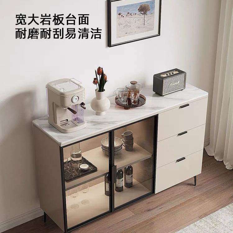 岩板餐边柜靠墙家用微波炉收纳储物柜沙发隔断柜厨房现代简约风