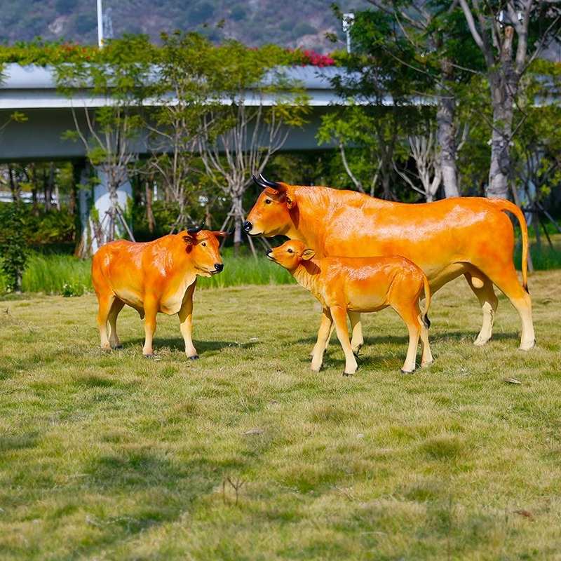 仿真黄牛摆件户外田园景观农场庭院农耕文化玻璃钢雕塑美陈牛模型
