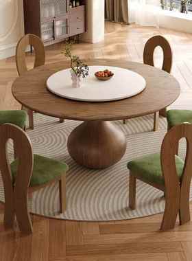 橡胶木青花SMJ-Y20#瓷圆形餐桌中古用风家色带转桃盘设计师小户型