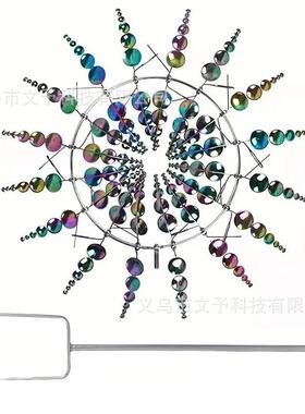 跨境新款金属铁艺旋转风车户外花园创意工艺品3D风车装饰铁艺插件