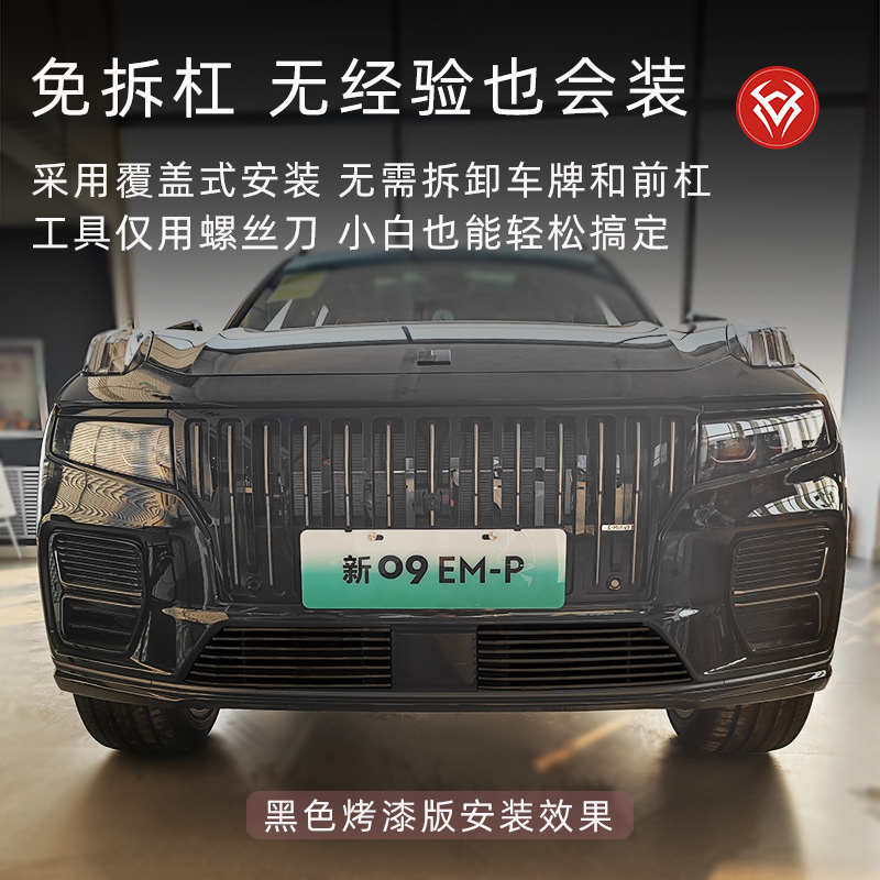 适用于21-24款领克09中网外观改装配件专用黑化装饰条防虫网用品
