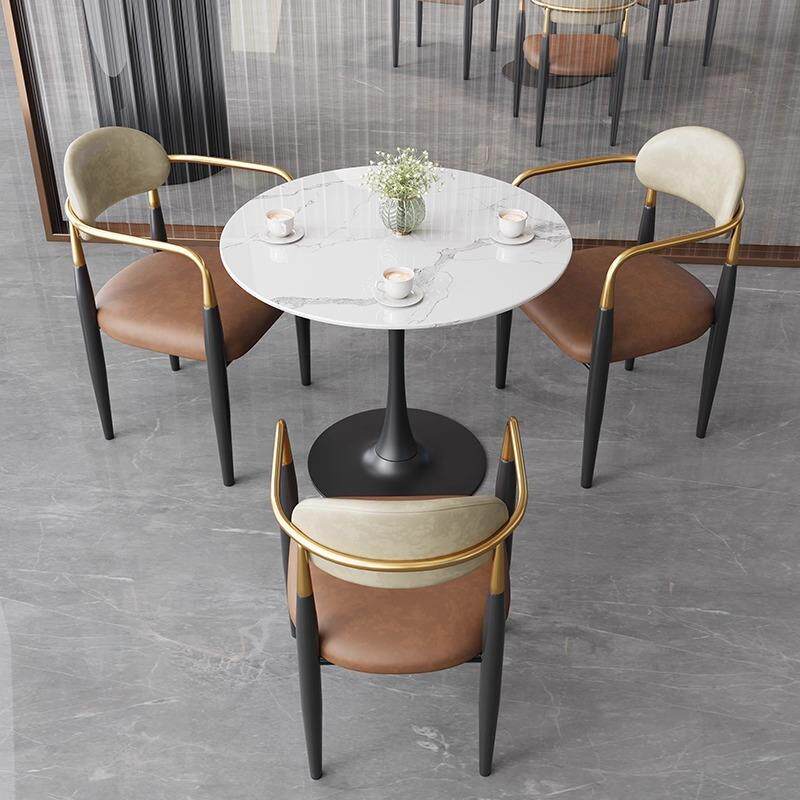 酒店阳台休闲洽谈区会客接待桌椅组合办公室轻奢简约岩板小圆餐桌