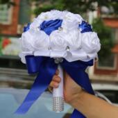 成品布艺手捧花宝蓝白色新娘缎带捧花结婚捧花源头W0630K