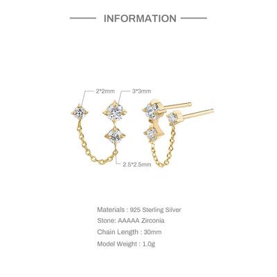 Aide 925 Sterling Silver Double Studs Three Clear Zircon Sma