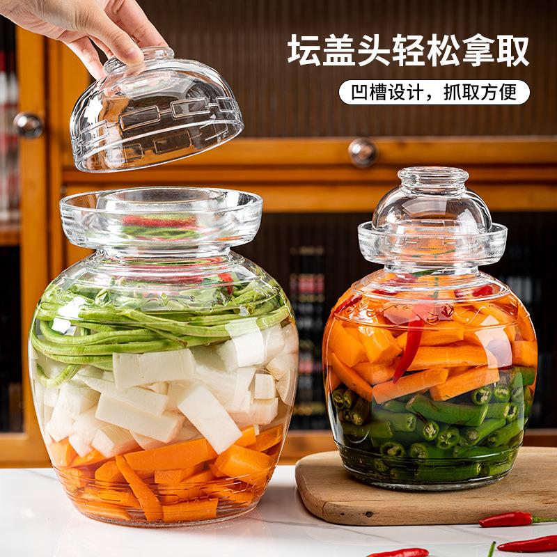 四川泡菜坛子透明玻璃咸菜罐子密封腌菜缸老式家用腌制酸菜缸带碗