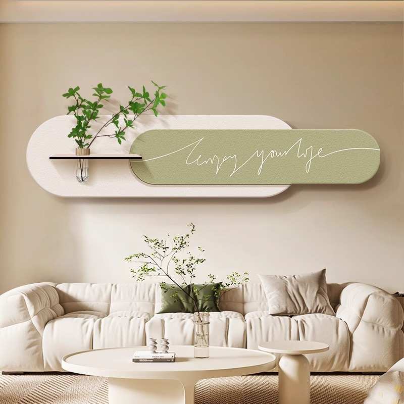 奶油风客厅装饰画现代简约水培绿植插花挂画高级感沙发背景墙壁画