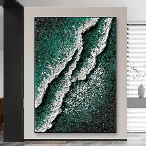 Notareart手绘油画《碧浪》立体抽象画玄关挂画客厅背景墙装饰画