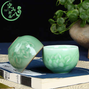 手工哥窑茶杯功夫茶具陶瓷冰裂小茶碗主人杯定制 龙泉青瓷品茗杯