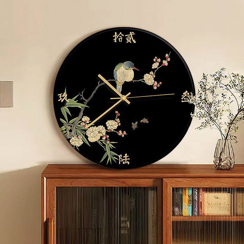 中古风喜鹊客厅装饰新中画挂钟式面餐厅可挂时al202473钟复古钟表