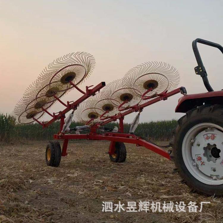 农用牵引式圆盘搂草机 液压升降10盘搂草耙 指盘式圆盘搂草机