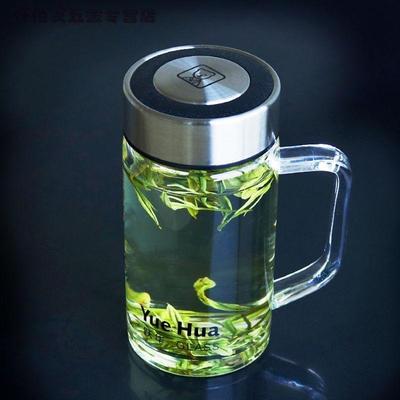 杯子茶杯玻璃带把手家用办公泡茶杯单层加厚耐热玻璃500ml 大容量
