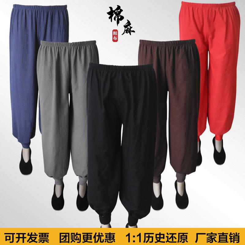 古装灯笼裤男童汉服裤子棉麻儿童中式黑色功夫裤唐装长裤民国表演图片