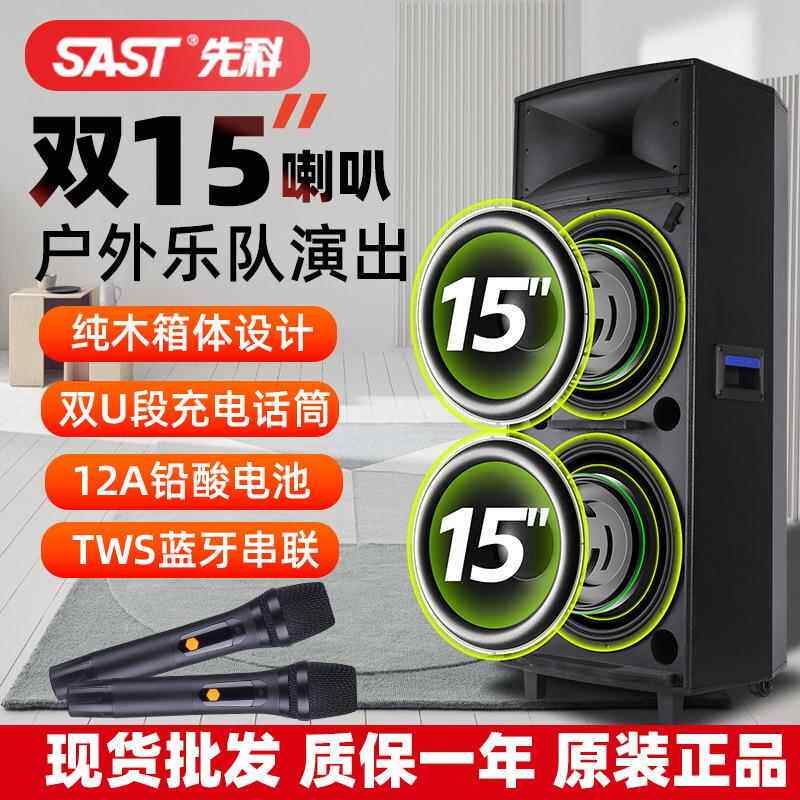 先科1507双十五寸大功率广场舞音响户外拉杆木质音箱15寸超大音量