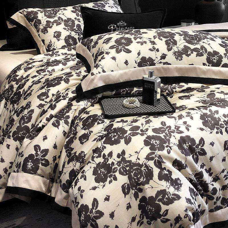 复古100支双面天丝棉四件套数码印花床上用品高档冰丝被套1.8