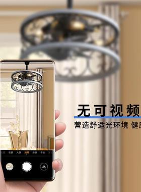 F04跨境新款田园美式艺吊扇灯古木卧室风扇餐厅隐形静复音灯电扇