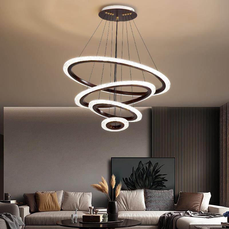 新中式客厅吊灯圆环形实木复式楼梯灯具现代简约个性餐厅卧室灯饰