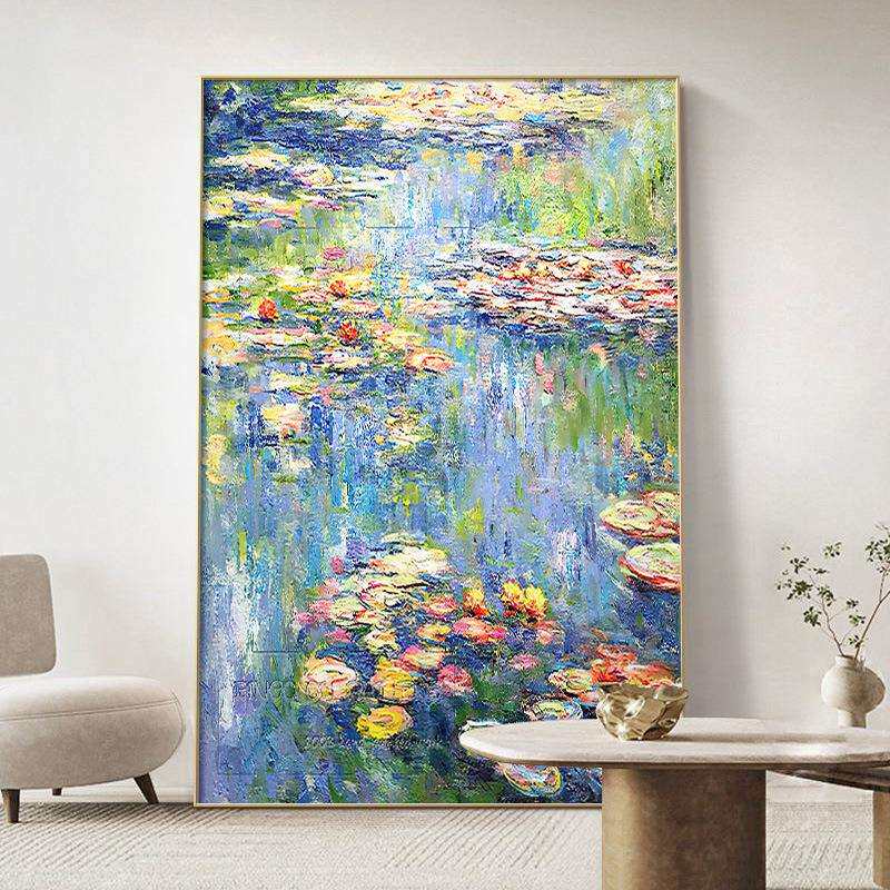 大芬村纯手绘油画莫奈睡莲装饰画现代客厅玄关花卉肌理餐厅壁挂画