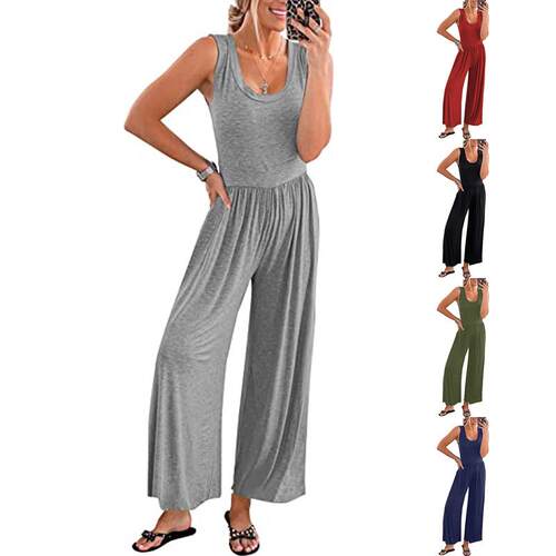 Women’S Summer Sleeveless Tank Jumpsuits High Waist Low Cut