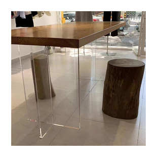 高透明亚克力桌腿有机玻璃餐桌茶几吧台T型悬浮桌腿支架