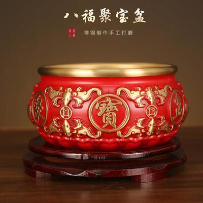 纯黄方铜IIQ八福聚宝盆招财聚财摆关件八来财客厅玄装店铺开业礼