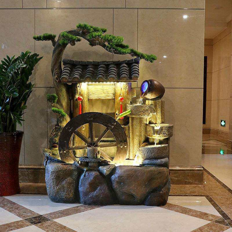 田园木桩流水喷泉风水轮客厅加湿器阳台景观装饰鱼池景观落地摆件