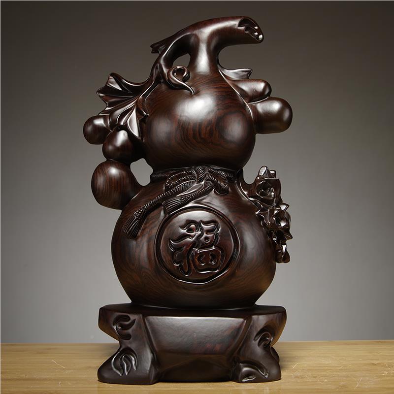 黑实木檀质雕刻葫芦开摆件客厅家居玄关装红饰木工艺品乔迁业GG19