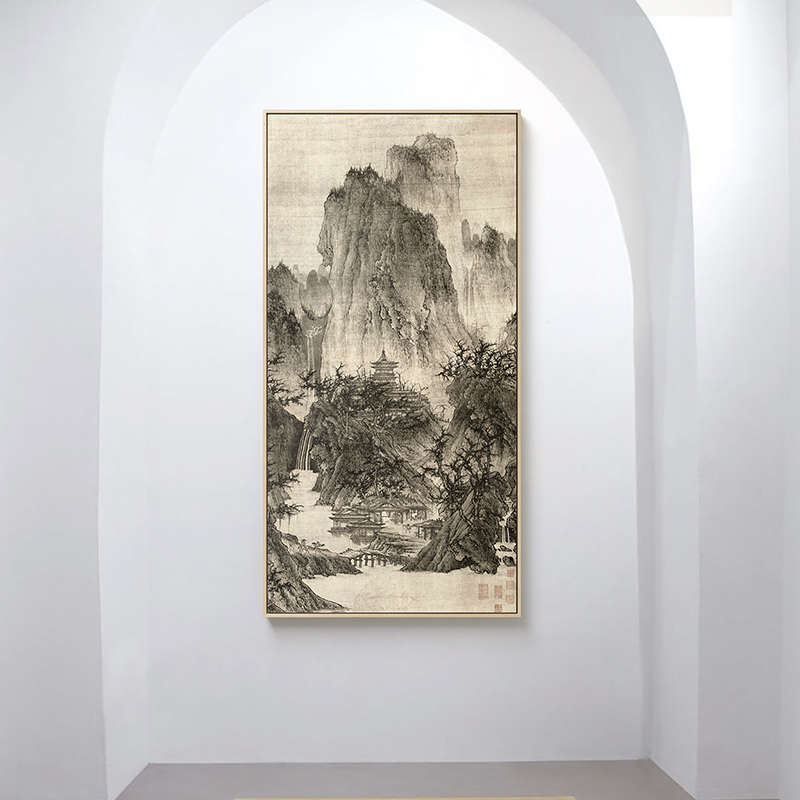 走廊过道玄关装饰画新中式壁画水墨山水画中式酒店玄关画批发晶瓷图片