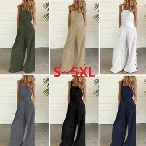 Solid Color Sleeveless Square Neck Wide Leg Overalls -