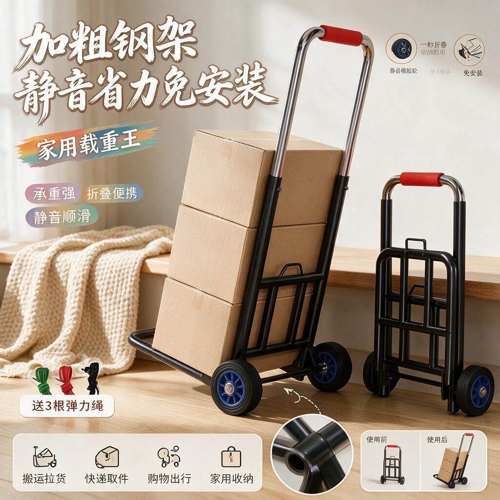 拉书包神器手拉车折叠便携拖车搬运家用拉货买菜手推车小拉杆车轻