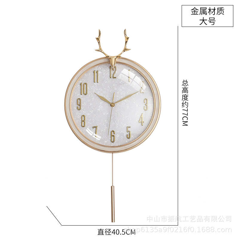 挂钟红北欧挂表奢石英钟时钟客厅简约鹿头轻个性家用墙网钟表挂