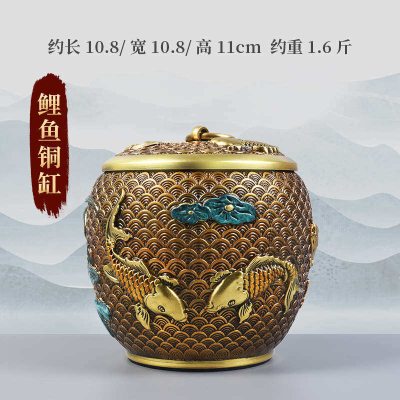 全铜鲤鱼铜缸带盖聚宝缸全铜摆件家用客厅桌面装饰品摆设铜工艺品,特色手工艺,其他特色工艺品,淘宝优惠券,粉丝福利购,淘宝优惠卷