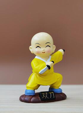 小和尚摆件装饰品禅意花盆笑佛弥勒佛人物玩具迷你盆景练武术沙弥