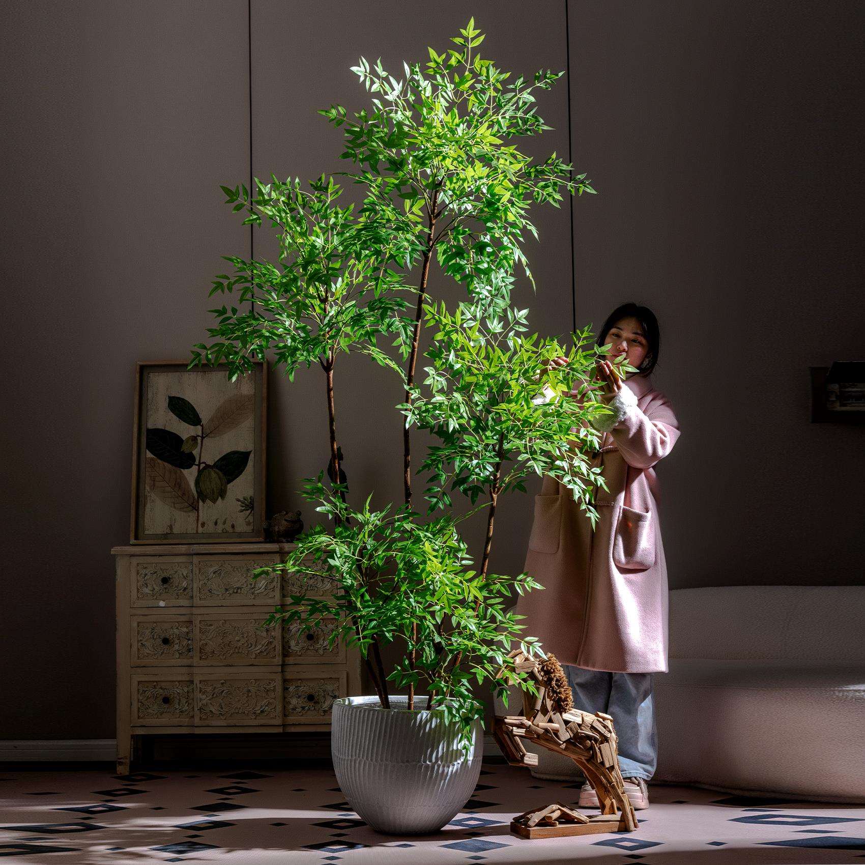加密南天竹绿植物客厅轻奢落地盆栽仿生假花假树装饰摆件